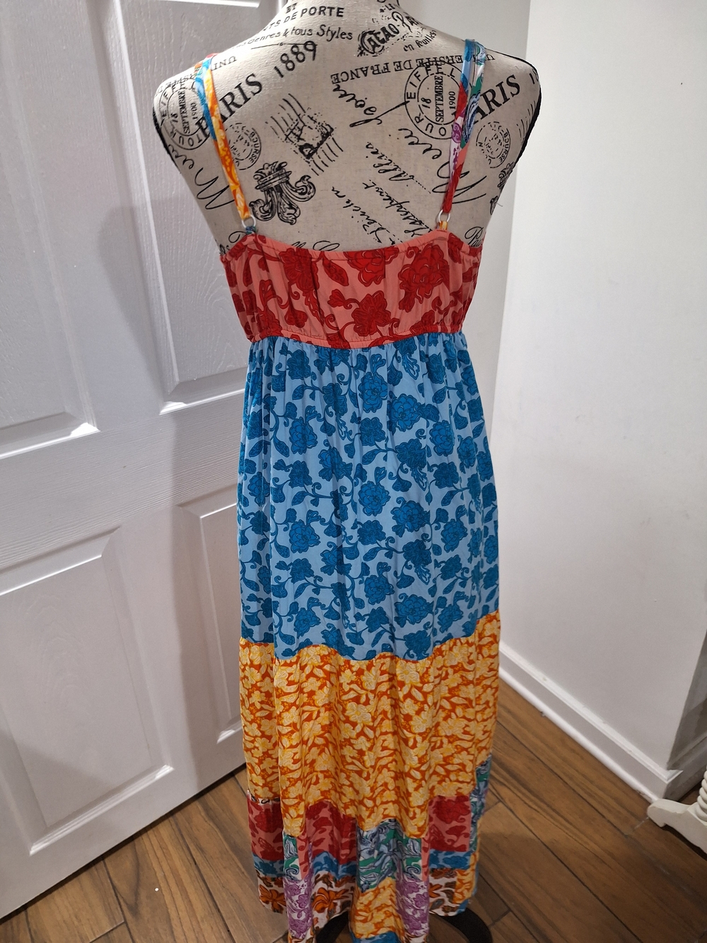 Colorblock Floral Tiered Maxi Dress — Red, Blue & Yellow